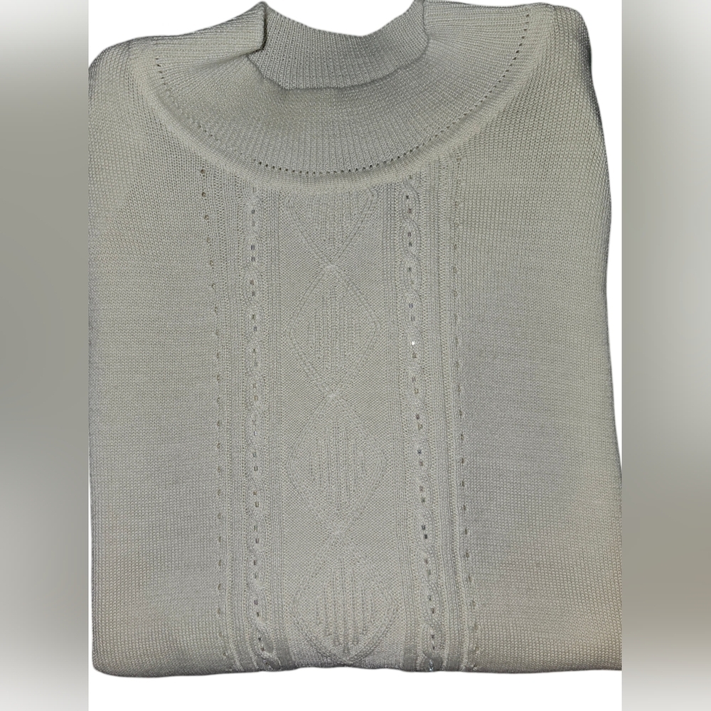 Alfred Dunner Wonens Vintage Pointelle Beaded High Neck Knit Sweater Top Sz M - Picture 3 of 13